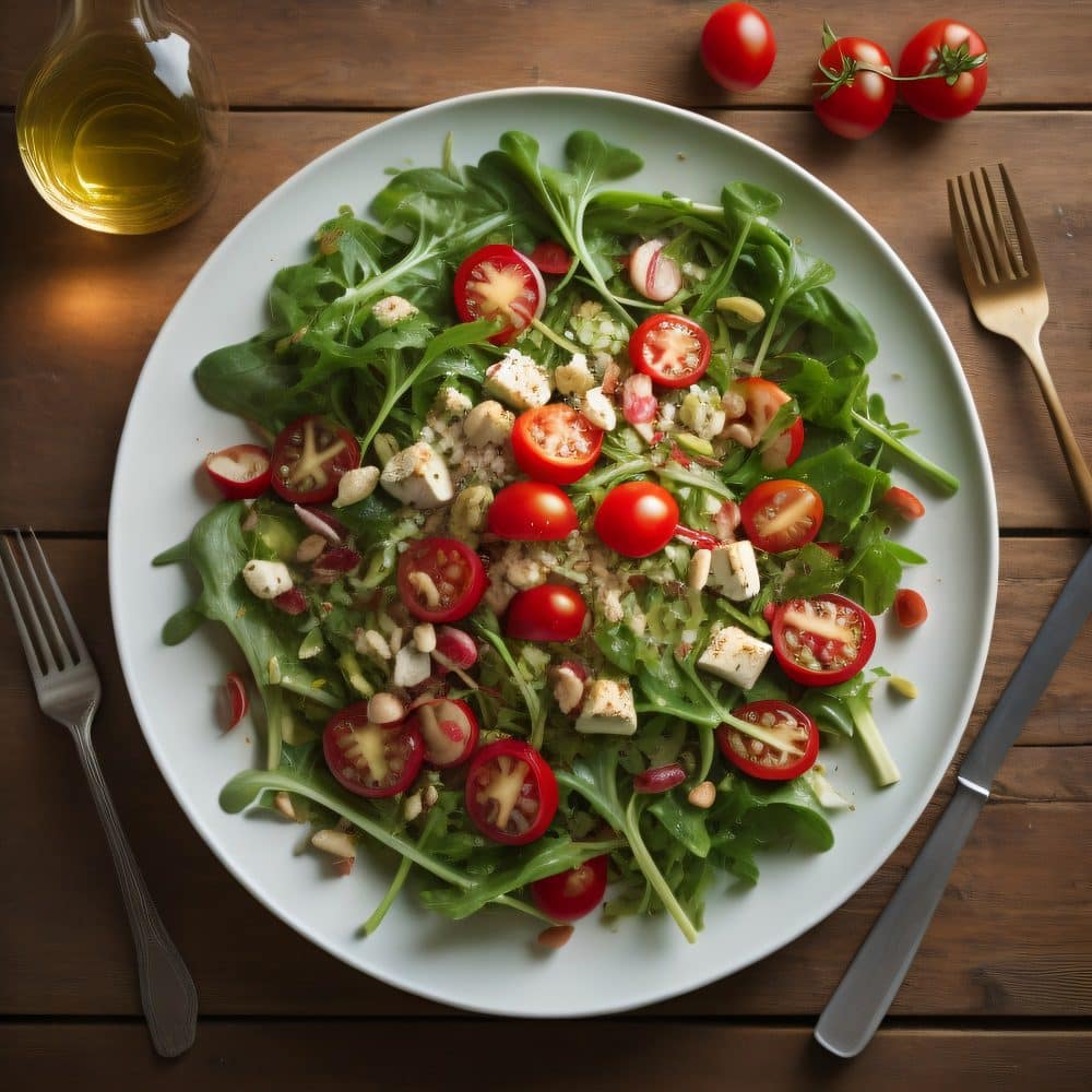 Arugula salad on a white plate