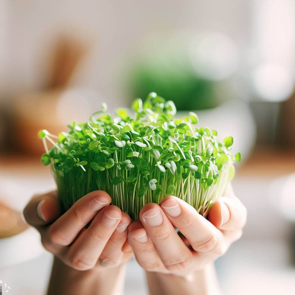 broccoli microgreens in hand ai art